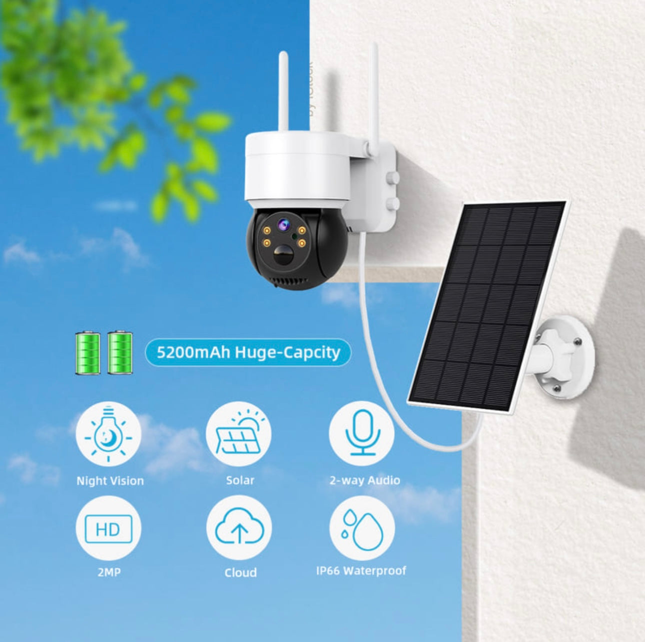 Cámara de Seguridad Solar WiFi 1080P – Protección inteligente y sin cables